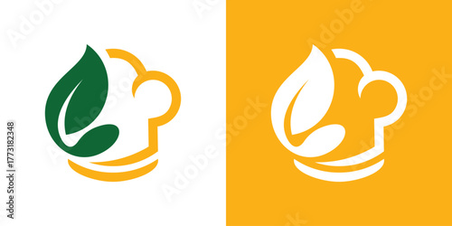 A creative logo combining a chef figure and fresh food elements, symbolizing healthy cuisine, nutrition, and quality cooking.