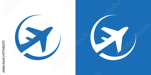 A modern logo combining an airplane and circle, symbolizing travel, global exploration, and aviation services.