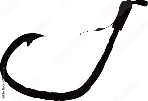 墨絵の釣り針 - 釣り道具シルエットイラスト