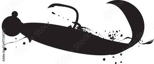 ワーム・ルアーの墨絵の釣り道具シルエットイラスト