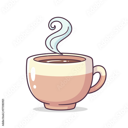 Steaming cup of coffee or tea in a cartoon style.