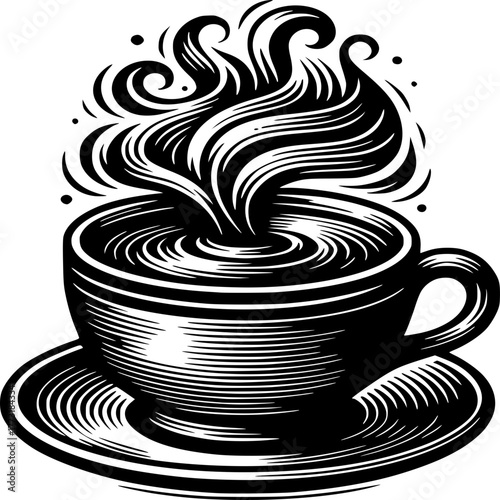 hot coffee and tea cups with steam vector illustration