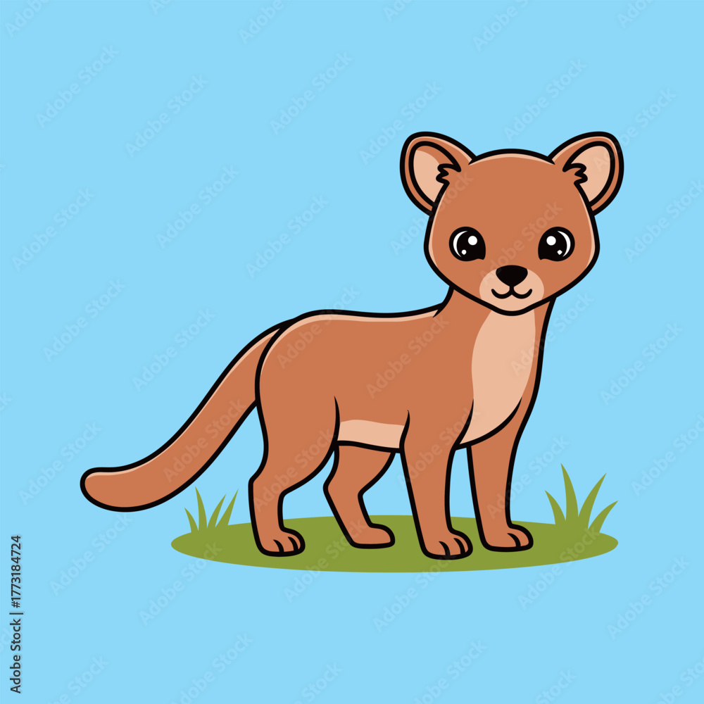 Fototapeta premium Cute Fossa — Endemic Wildlife of Madagascar | Flat Vector Illustration