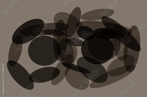 Modern Abstract Black Circles and Ovals on Taupe-Gray Background