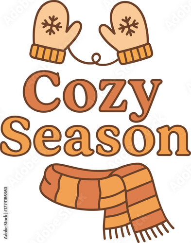 Warm vector with mittens and scarf illustration, cozy holiday atmosphere