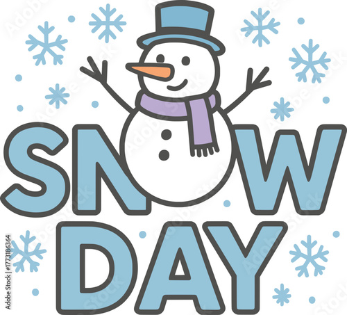 Cute vector with snowman and snowflakes, cool winter holiday illustration