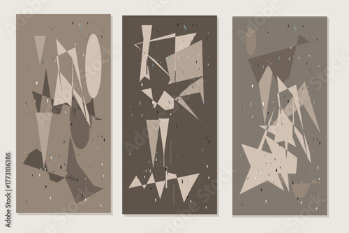 Minimalist Abstract Geometric Shapes Triptych in Neutral Tones
