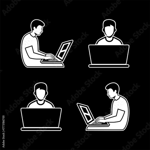 logo design illustration of a person holding a laptop, office, office worker, worker, employee, workplace, worker, businessman, finance, man, people, hand, symbol, icon, design, computer, concept