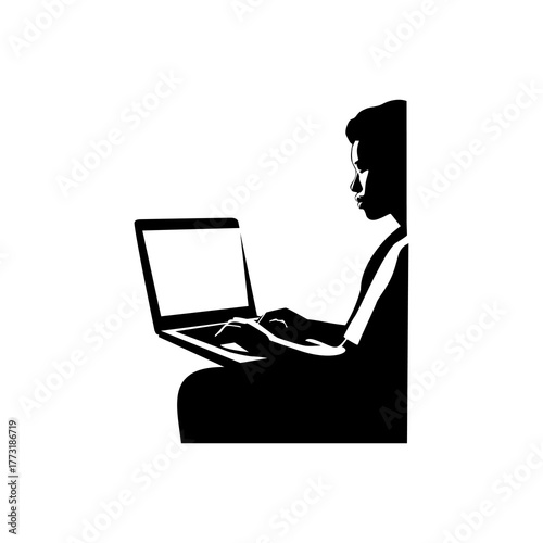 logo design illustration of a person holding a laptop, office, office worker, worker, employee, workplace, worker, businessman, finance, man, people, hand, symbol, icon, design, computer, concept