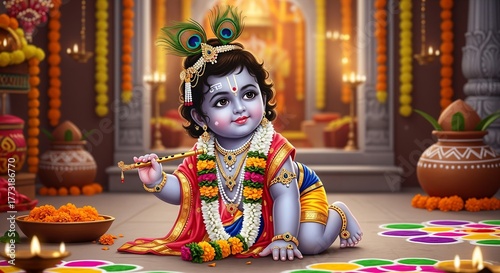 Happy Krishna Janmashtami. Little Lord Krishna two.