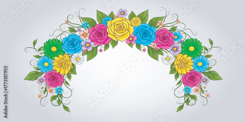 Charming flower crown artwork featuring balanced floral arrangement, soft color gradients, and smooth outlines