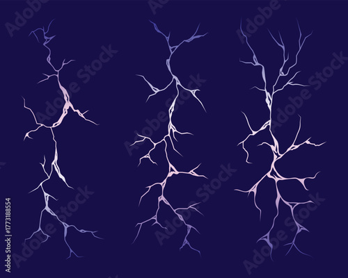 Set of illustrations of electric lightning strikes