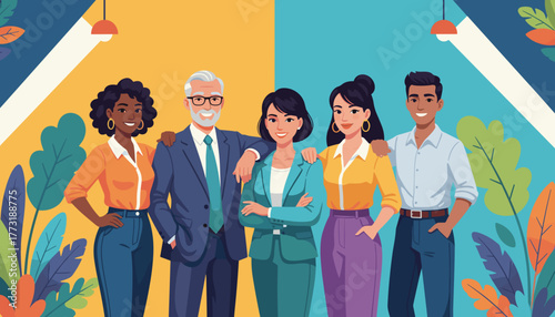Diverse professional team portrait showing unity leadership and successful collaboration