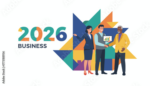 Business team shaking hands with 2026 goal graphics representing growth and future planning