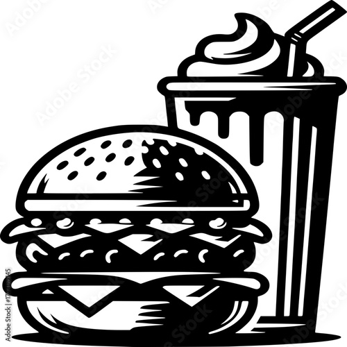 fast food vector illustration with burger and dessert icons
