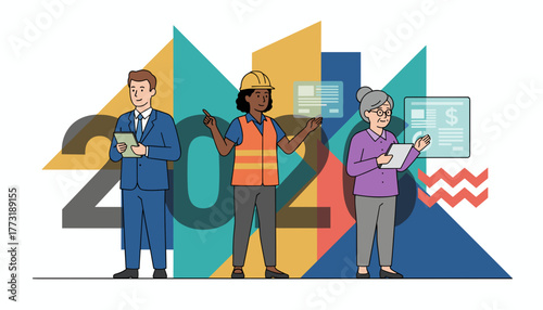 Business engineering and finance team planning 2024 strategy with digital technology