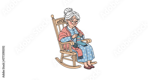 Old woman is knitting