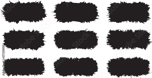 Diverse collection of distressed grunge brush stroke rectangular shapes, perfect as artistic text frames, abstract backgrounds, or unique graphic design elements