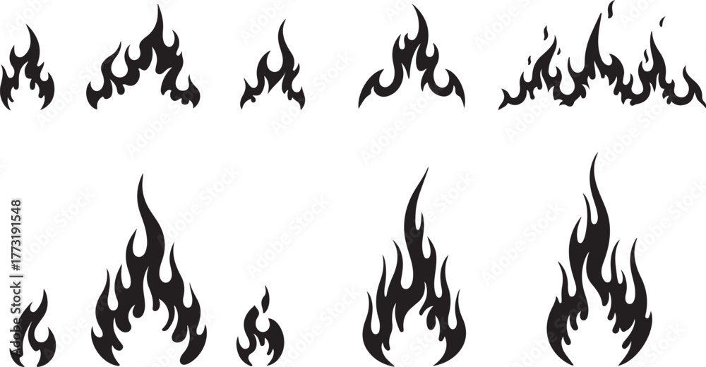 Naklejka premium Black Fire Silhouette Set Decorative Elements for Design & Illustration Projects