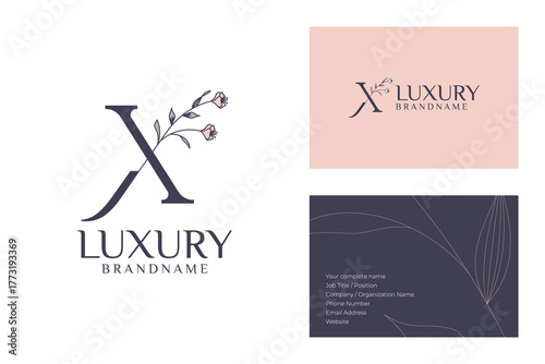Elegant Floral Logo and Luxury Brand Identity with Business Card