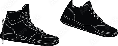 Silhouette sneakers high top and low top shoes, footwear fashion design, athletic style, casual wear, sport, trendy, lifestyle