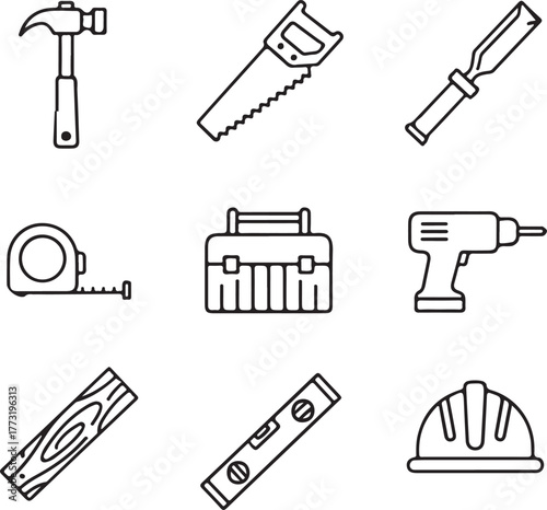 Construction tools icon set for your next DIY project or renovation, perfect for builders, contractors, home improvement ads and modern design needs