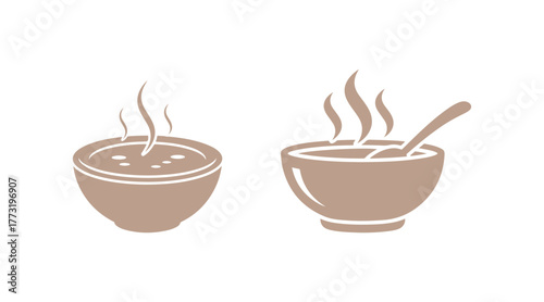 Vector icon of a soup meal, representing hot food. A modern and simple flat illustration for websites or mobile apps, set against a white background.