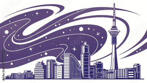 Boston skyline vector transforms into a starry aucklandinspired cityscape with the iconic sky tower. Perfect for travel posters and citythemed designs.
