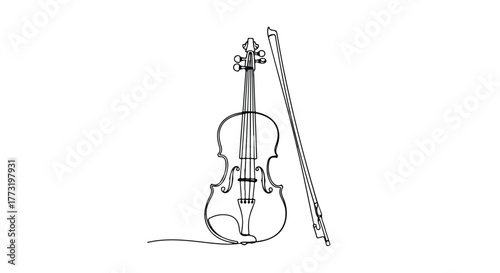Violin instrument minimalist line art vector illustration.