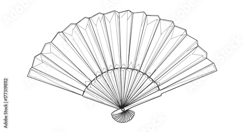 Hand fan minimal decorative accessory line art vector illustration.