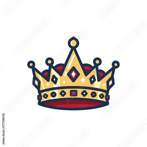 Illustration Vector of Golden Crown with Red Jewels Royal Design Modern Style