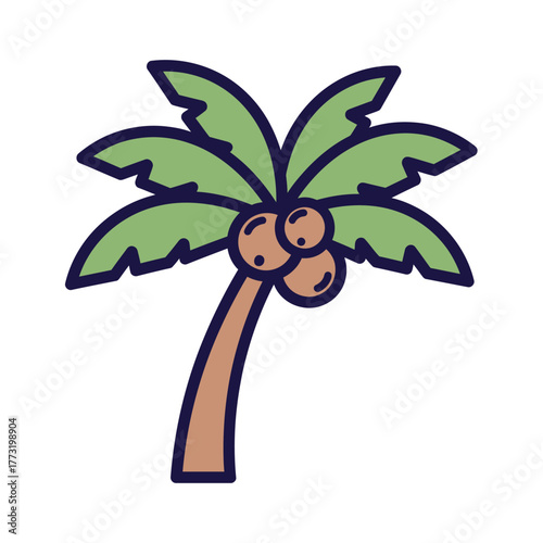 Tropical Vector Illustration of Palm Tree with Coconuts Modern Simple Style