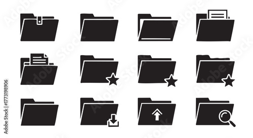 Folder icon set vector graphic illustration file management concept