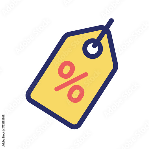 Icon Set Vector of Discount Tag with Percentage Sign in Modern Style Red and Yellow