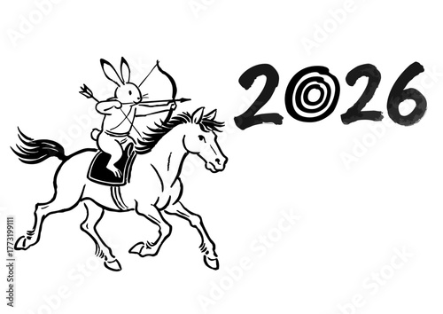 鳥獣戯画風流鏑馬の年賀状素材兎