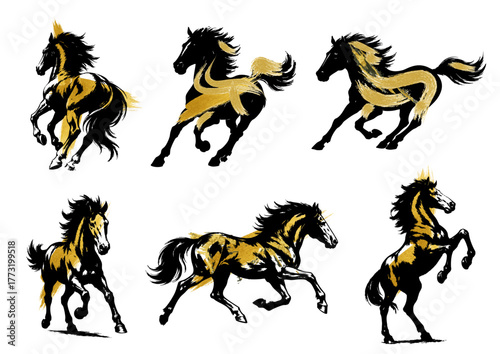 馬のシルエット年賀状素材セット