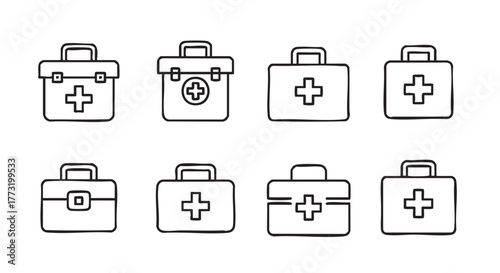 First aid kit sketch set healthcare emergency medical supplies concept