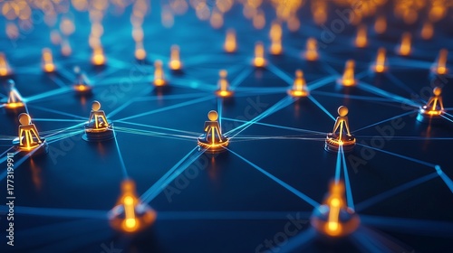 Network of interconnected people icons showing teamwork and social connections, demonstrating business relationships and digital communication in a modern world