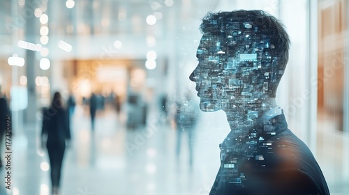 Futuristic AI visionary with data-driven insights for next-gen success in business, leadership, and innovation at the forefront of digital transformation