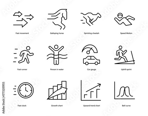 Speed Motion Sports and Analytics Line Icons Set