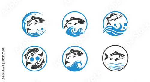 Modern Fish and Wave Logo Collection Vector | Seafood & Fishing Icons Set