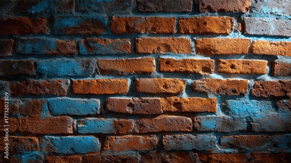Fototapeta premium Aged Ceramic Brick Wall with Large Scale Texture and Color Variations