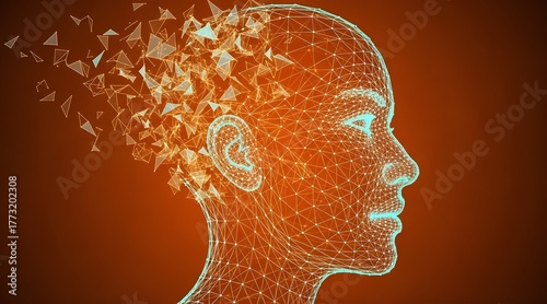 Digital mind abstract concept of artificial intelligence and human consciousness breaking apart