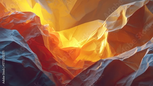 Close-Up of Textured Crumpled Paper with Dynamic Orange and Blue Tones