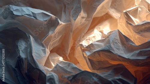 Close-Up of Textured Crumpled Paper with Dynamic Lighting Effects
