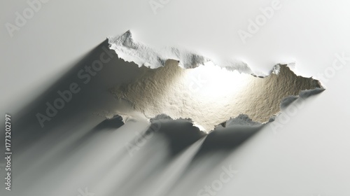 Ripped Paper Fragment Floating on White Background with Shadows
