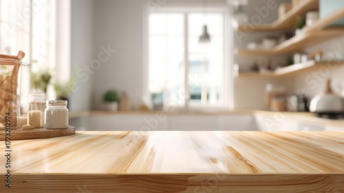 Wooden Kitchen Tabletop for Product Display in Modern Interior