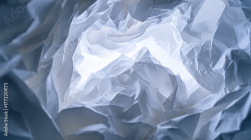 Crumpled White Paper Texture with Subtle Light Reflection Background