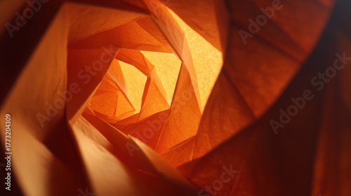 Captivating Sunlit Origami Spiral in Vibrant Orange Hues