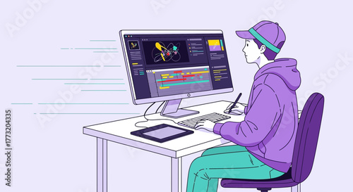 Creative Animator Working On Digital Illustration With Modern Interface And Software